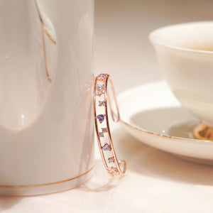 MB048 925 Silver Exquisite Orchid Hush Mellow Rose Bangle