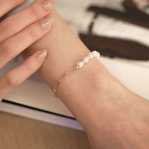 MBP05 925 Silver Pearl Chain Bracelet