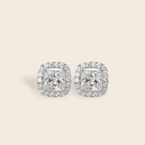 ME010 925 Silver Pink Halo Stud Earrings