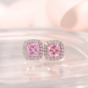 ME010 925 Silver Pink Halo Stud Earrings