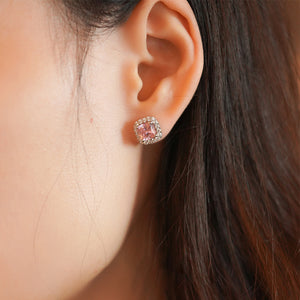 ME010 925 Silver Pink Halo Stud Earrings