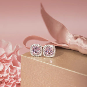 ME010 925 Silver Pink Halo Stud Earrings