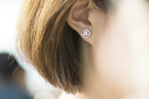 ME010 925 Silver Pink Halo Stud Earrings