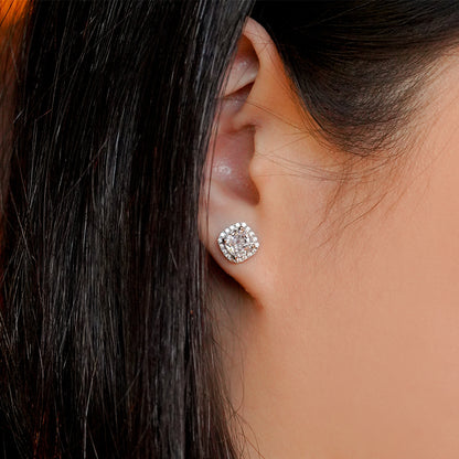 ME010 925 Silver Pink Halo Stud Earrings