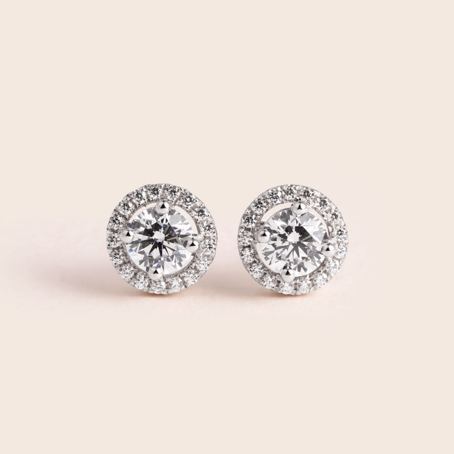 ME612 925 Silver Halo Solitaire Stud Earrings