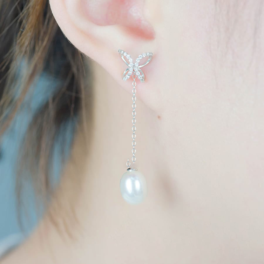 MEP15 925 Pearl Butterfly Drop Earrings