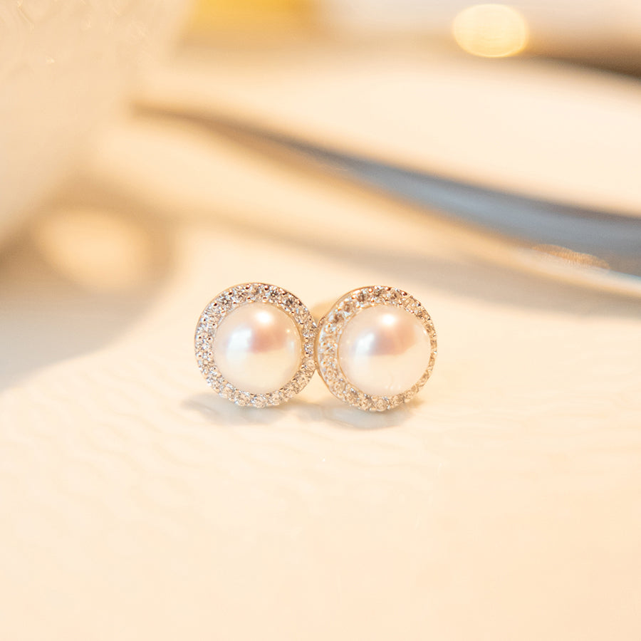 MEP36 925 Halo Pearl Earrings
