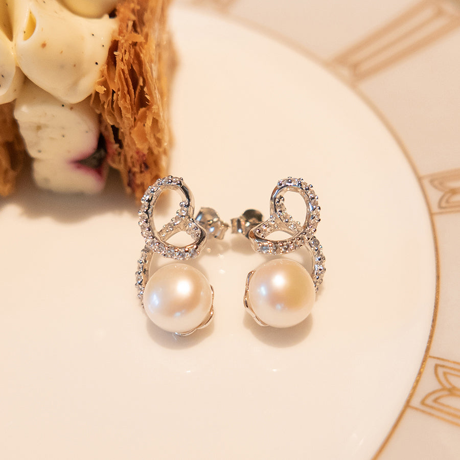 MEP38 925 Silver Twist Pearl Earrings