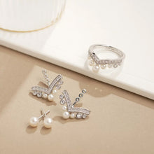 Load image into Gallery viewer, MEP55 MR225 925 Silver V Shaped Pearl Ring Earrings Set
