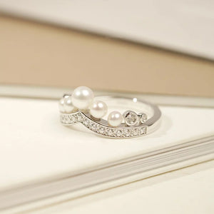 MEP55 MR225 925 Silver V Shaped Pearl Ring Earrings Set