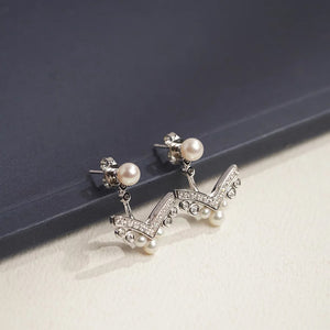 MEP55 MR225 925 Silver V Shaped Pearl Ring Earrings Set