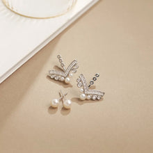 Load image into Gallery viewer, MEP55 MR225 925 Silver V Shaped Pearl Ring Earrings Set
