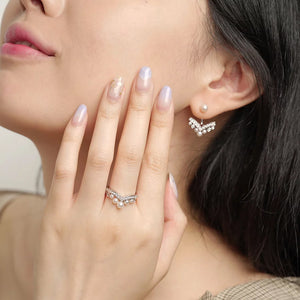 MEP55 MR225 925 Silver V Shaped Pearl Ring Earrings Set