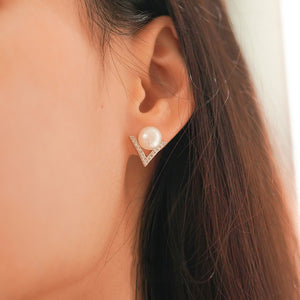 MEP56 925 Silver Pearl V Shape Earrings