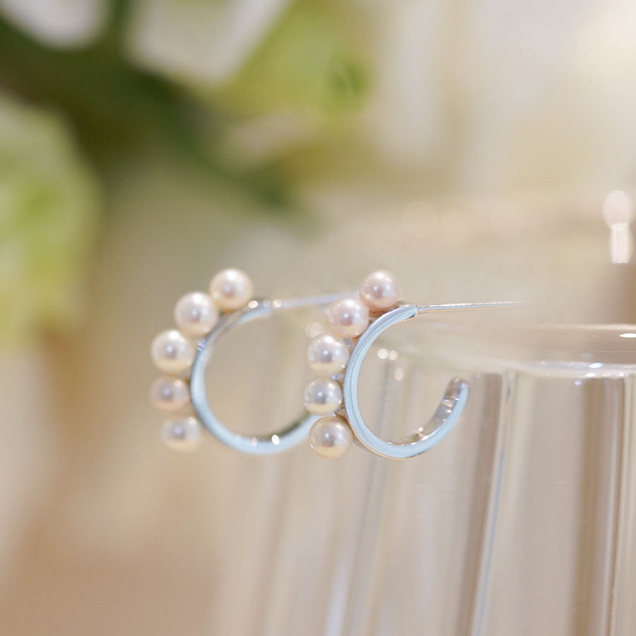 MEP60 925 Silver Pearl Semi-Circle Earrings