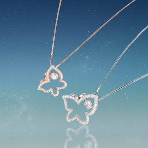 MN074 925 Silver Dancing Stone Butterfly Necklace