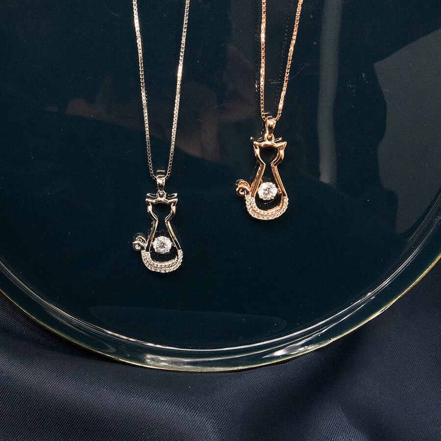 MN079 925 Dancing Stone Cat Necklace