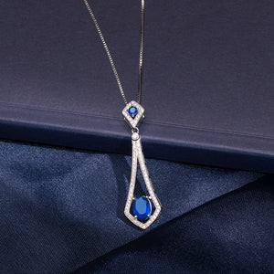 MN109 925 Silver Blue Vintage Necklace