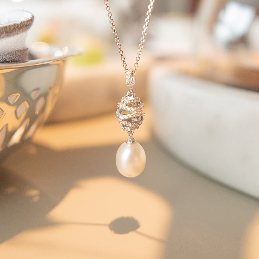 MNP28 925 Silver Drop Pearl Necklace