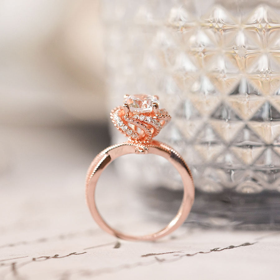 MR215 925 Floral Single Stone Ring