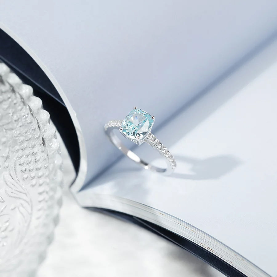 MR222 925 Silver Light Blue Stone Ring