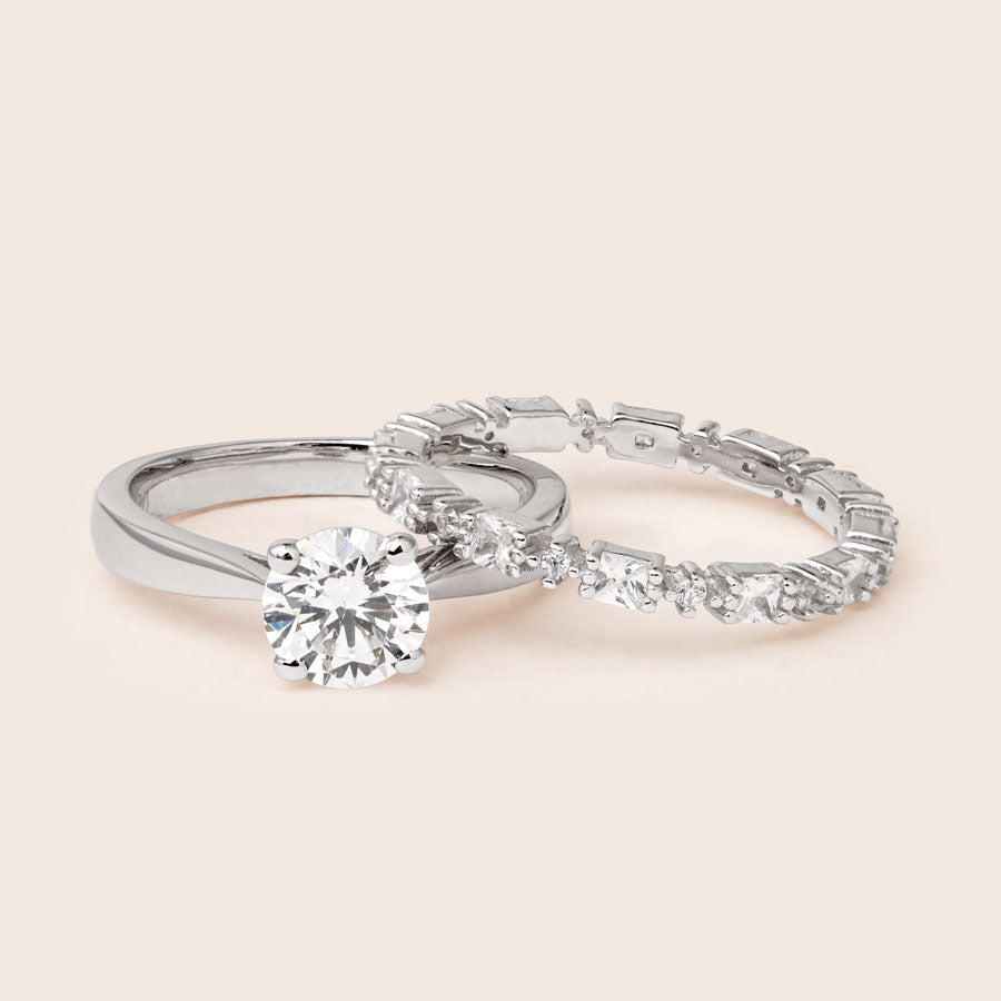 MR402 MR1004 925 Silver Solitaire Ring Set