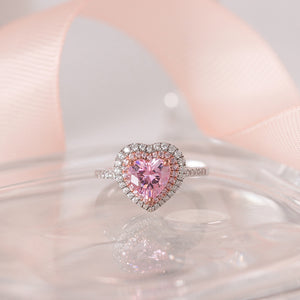 MRH015 925 Silver Pink Heart Halo Ring