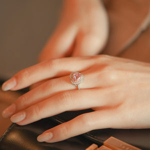 MRH015 925 Silver Pink Heart Halo Ring