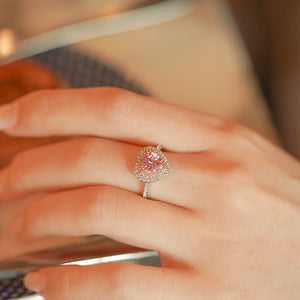 MRH015 925 Silver Pink Heart Halo Ring