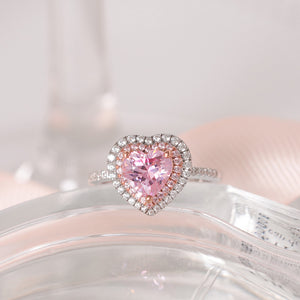 MRH015 925 Silver Pink Heart Halo Ring