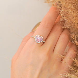 MRH015 925 Silver Pink Heart Halo Ring