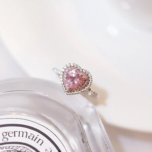 MRH015 925 Silver Pink Heart Halo Ring