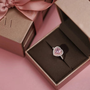 MRH015 925 Silver Pink Heart Halo Ring