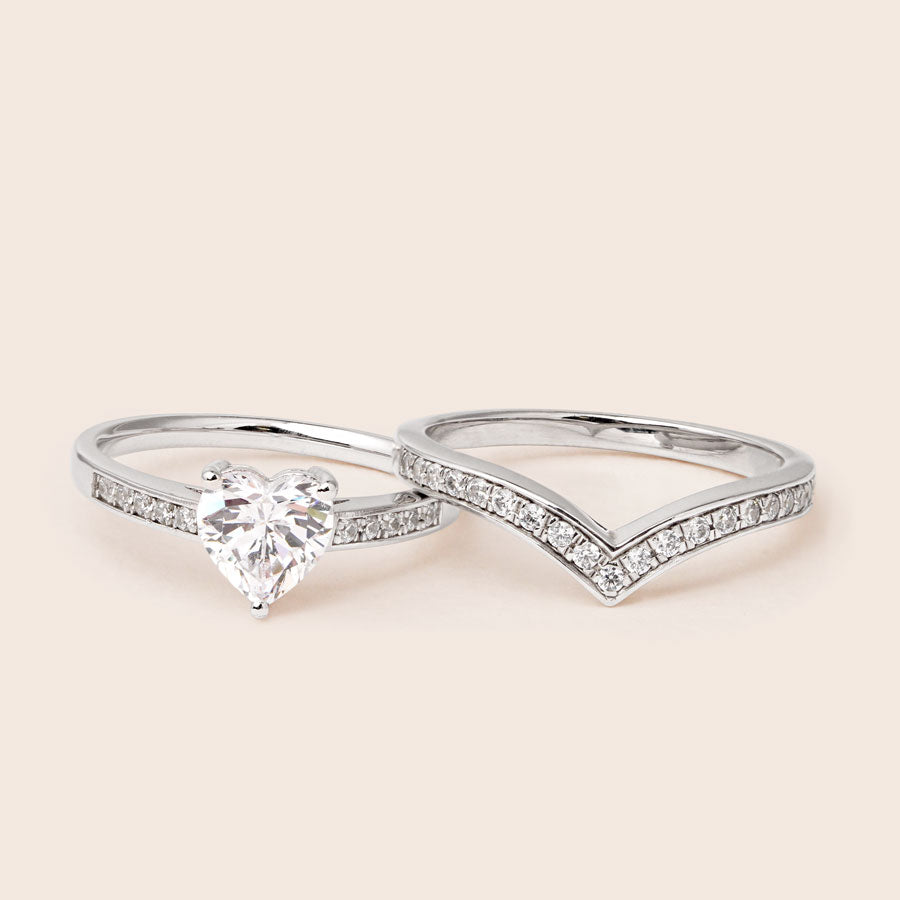 MRH028 MR080 925 Heart Solitaire Ring Set