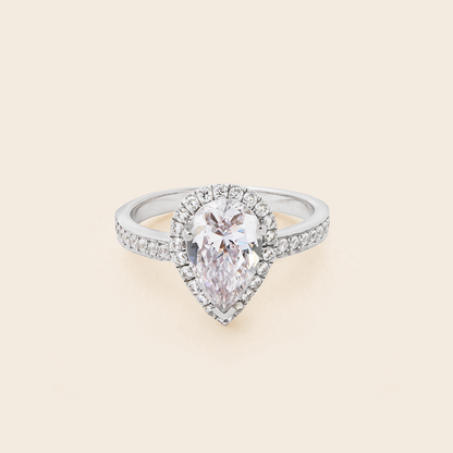 MRP100 925 Silver Pear Halo Solitaire Ring