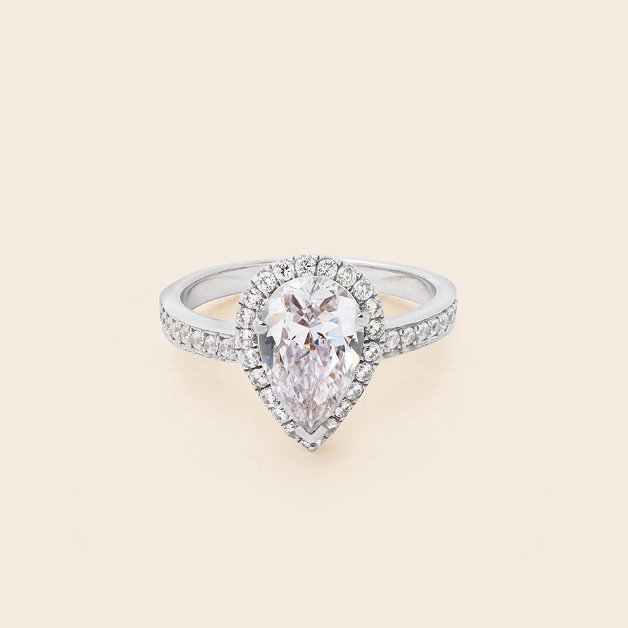 MRP100 925 Pear Halo Solitaire Ring