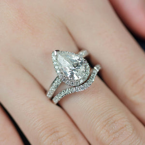 MRP100 925 Silver Pear Halo Solitaire Ring