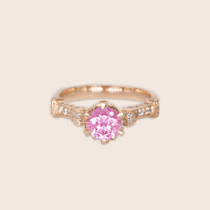 ROSE 1ct 925 Silver Pink Rose Solitaire Ring